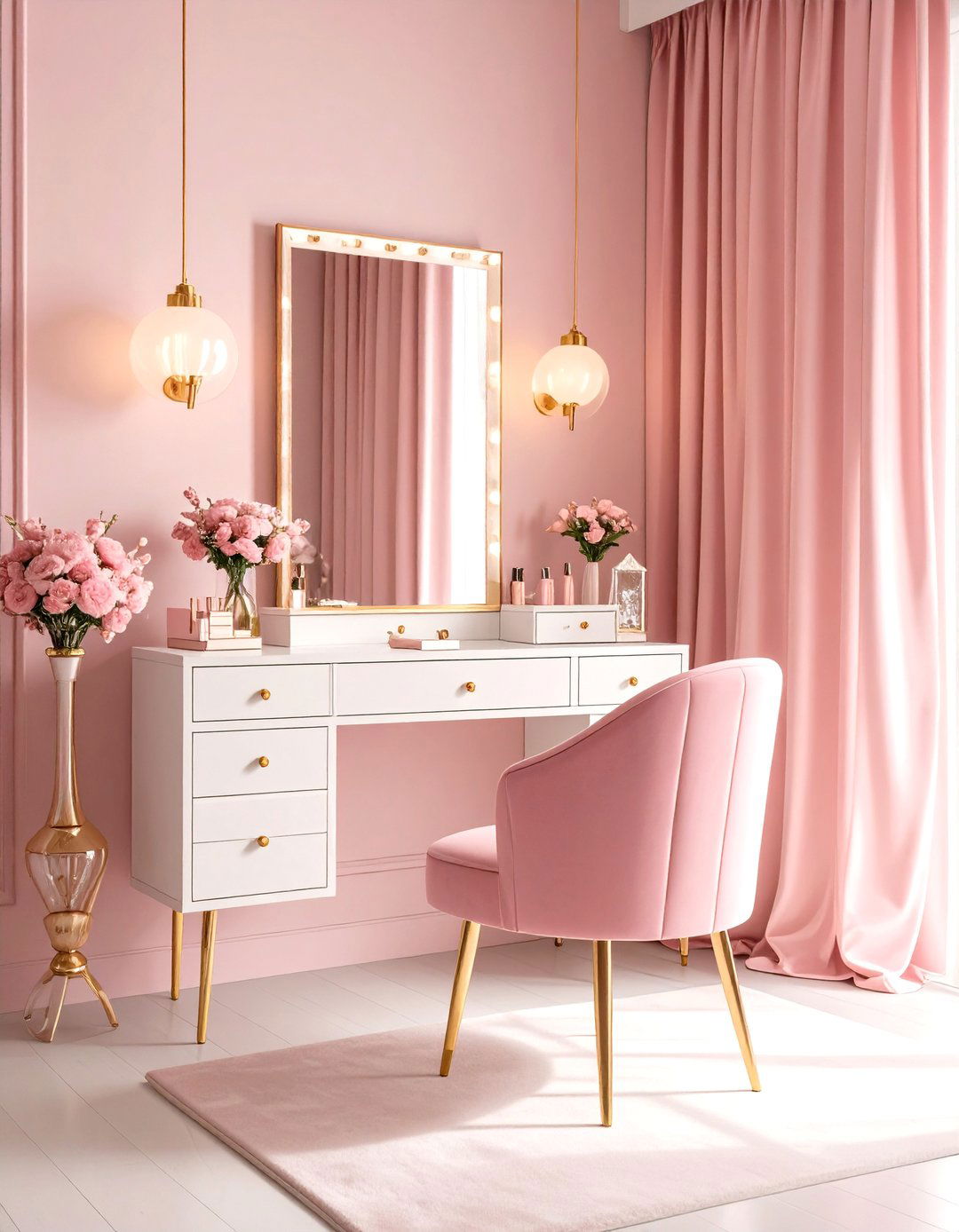 Pink Gaming Setup with Vintage Hollywood Glamour - 20 Pink Gaming Setup Ideas