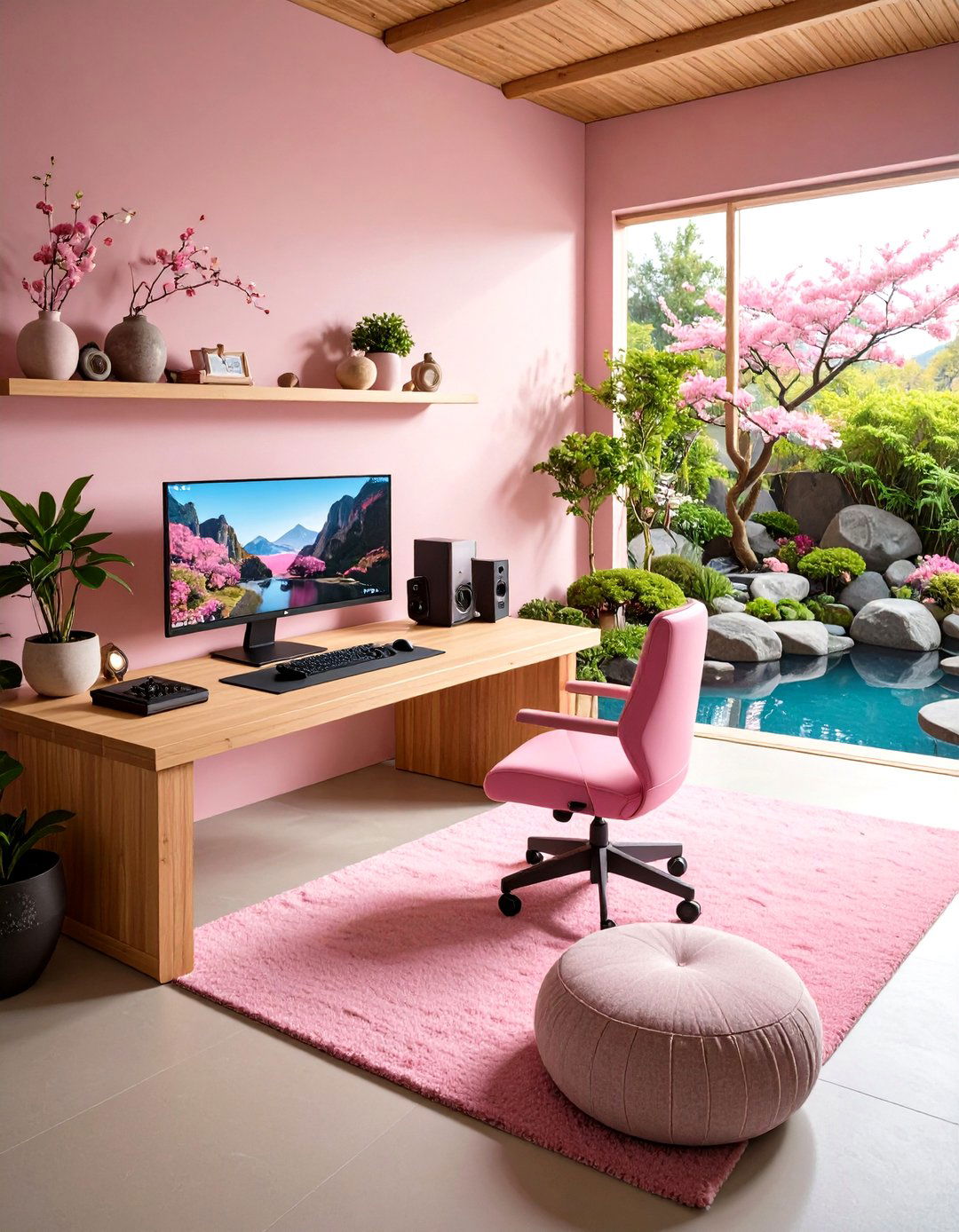 Pink Gaming Setup with Zen Garden Tranquility - 20 Pink Gaming Setup Ideas