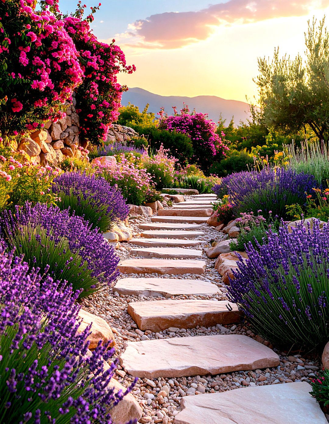 Pink Garden Mediterranean Drought Tolerant Design - 20 Pink Garden Ideas