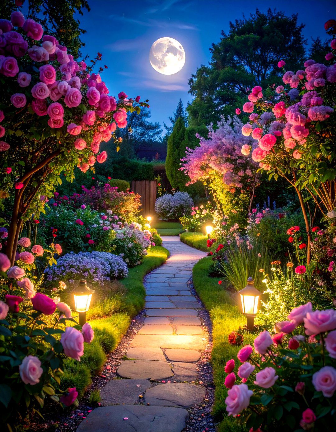 Pink Garden Moonlight Evening Display - 20 Pink Garden Ideas