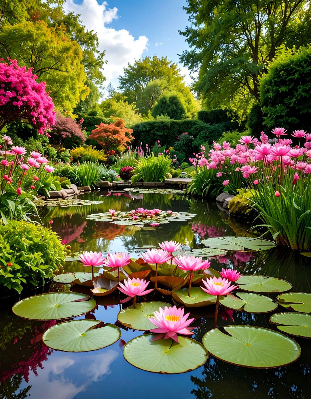 Pink Garden Pond Water Feature Integration - 20 Pink Garden Ideas