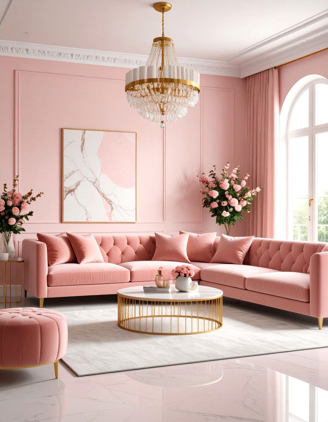 Pink Living Room with Color Drenched Maximalism - 20 Pink Living Room Ideas
