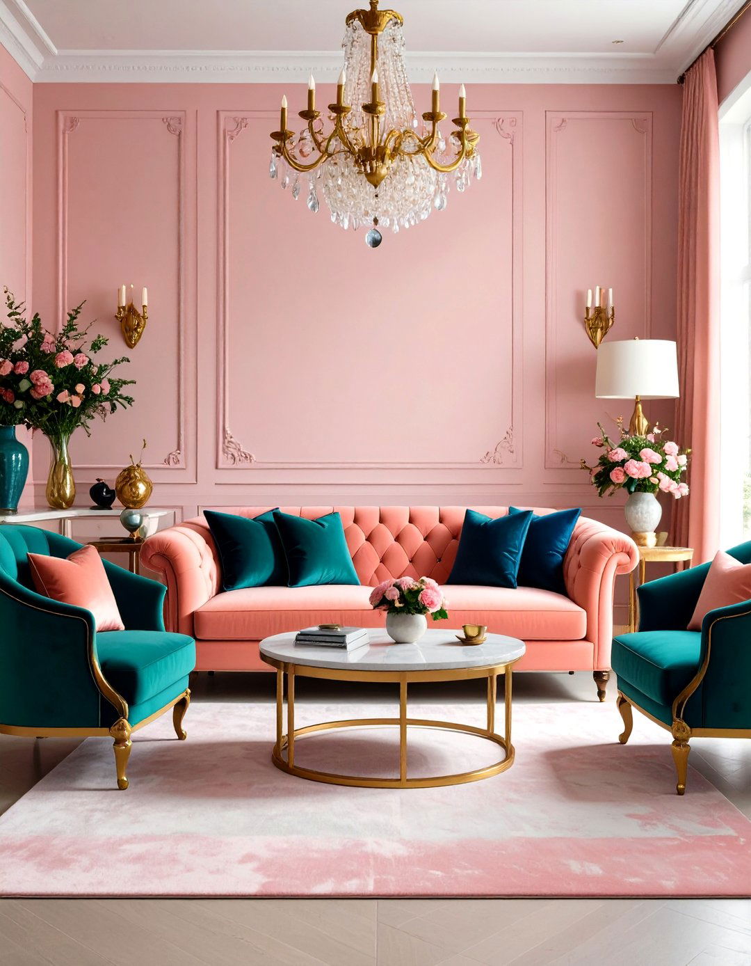 Pink Living Room with Jewel Tone Sophistication - 20 Pink Living Room Ideas