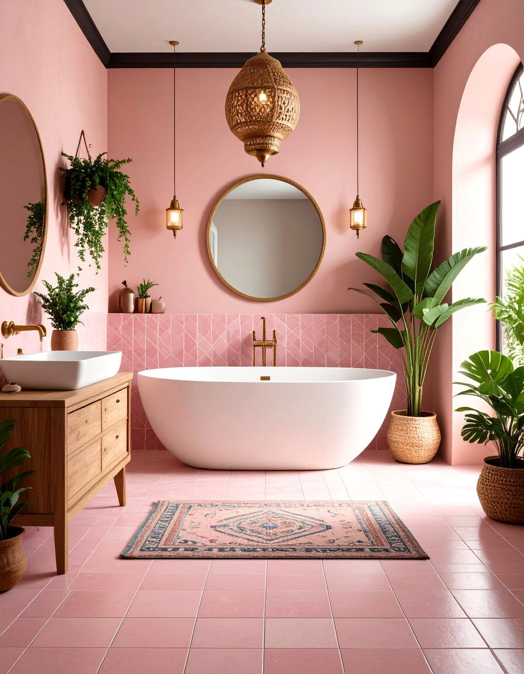 Pink Tile Bohemian Eclectic Bathroom - 20 Pink Tile Bathroom Ideas