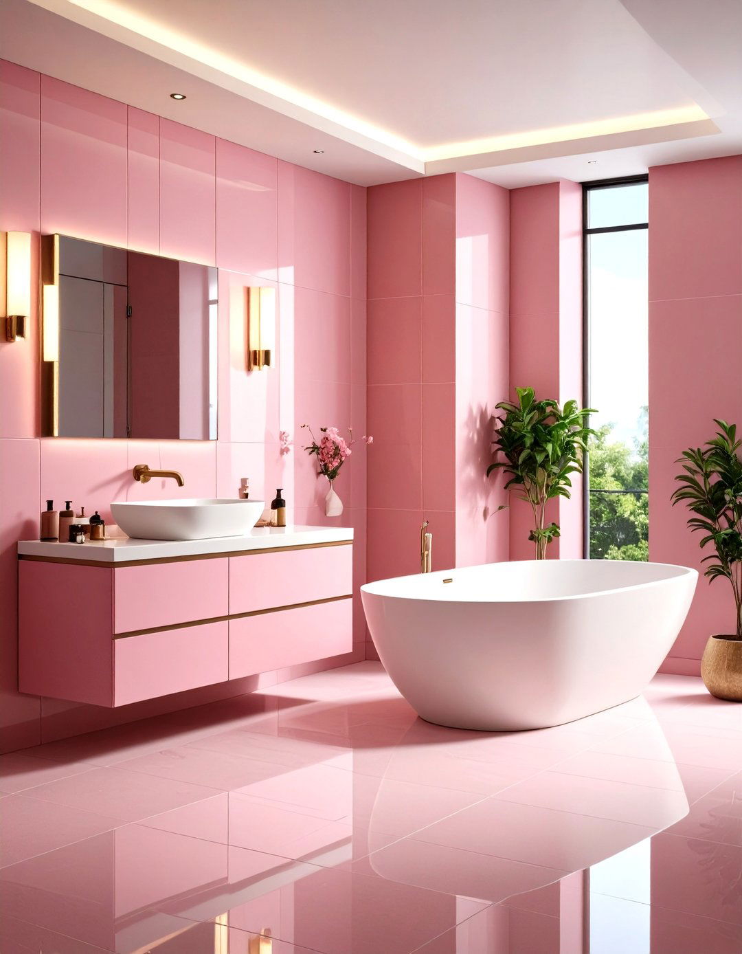 Pink Tile Contemporary Glamour Bathroom - 20 Pink Tile Bathroom Ideas