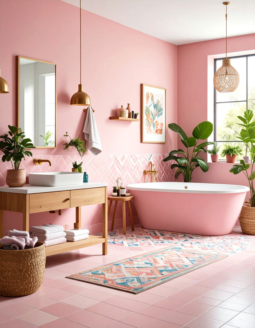 Pink Tile Eclectic Maximalist Bathroom - 20 Pink Tile Bathroom Ideas