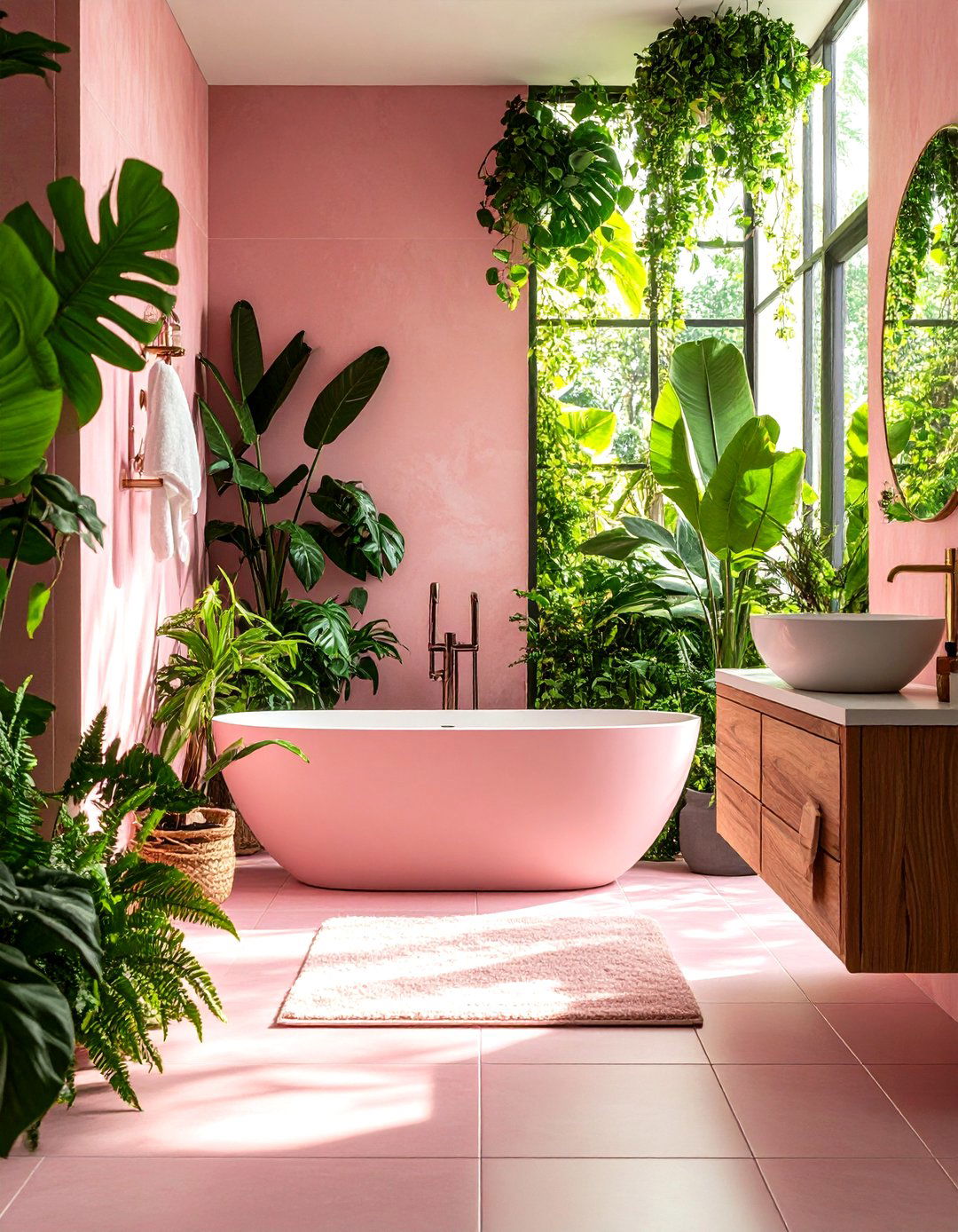 Pink Tile Garden Sanctuary Bathroom - 20 Pink Tile Bathroom Ideas