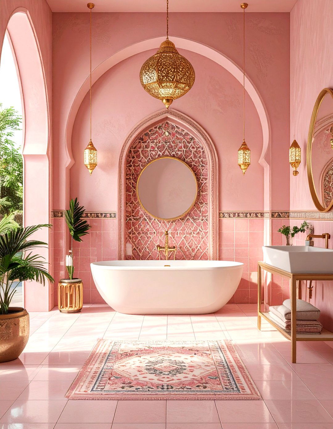 Pink Tile Moroccan Inspired Bathroom - 20 Pink Tile Bathroom Ideas