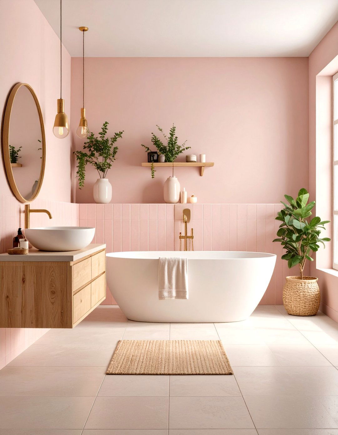 Pink Tile Scandinavian Hygge Bathroom - 20 Pink Tile Bathroom Ideas