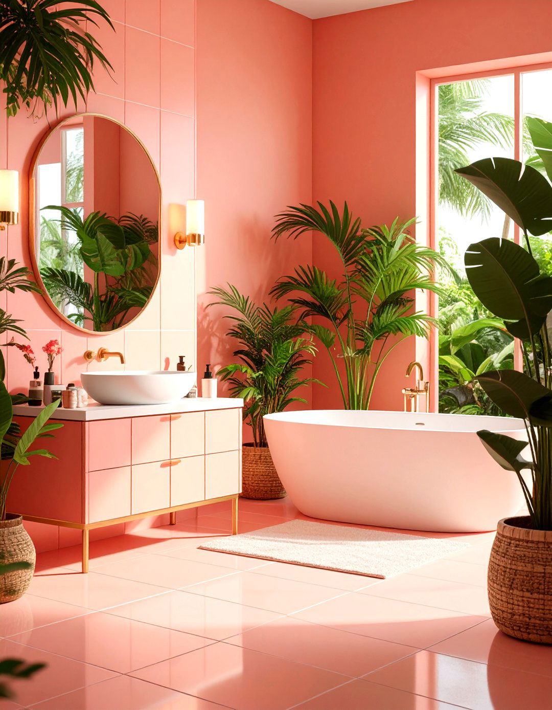 Pink Tile Tropical Paradise Bathroom - 20 Pink Tile Bathroom Ideas