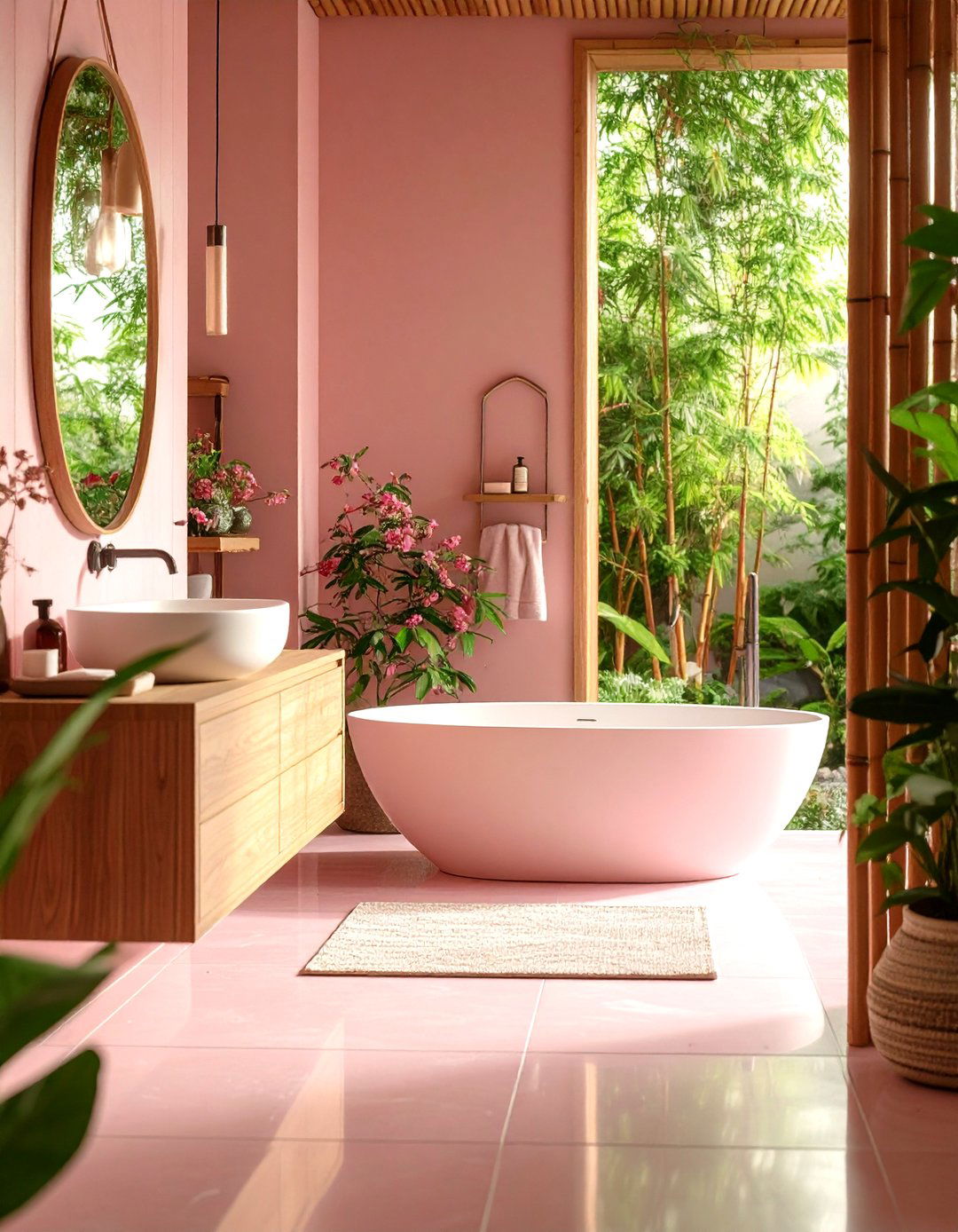 Pink Tile Zen Garden Bathroom - 20 Pink Tile Bathroom Ideas