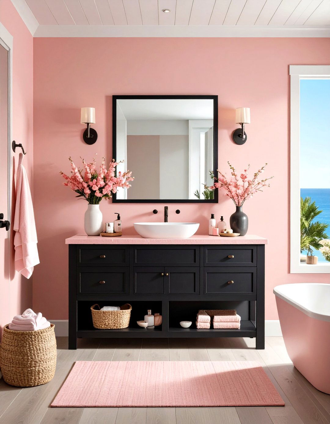 Pink and Black Coastal Bathroom - 20 Pink and Black Bathroom Ideas