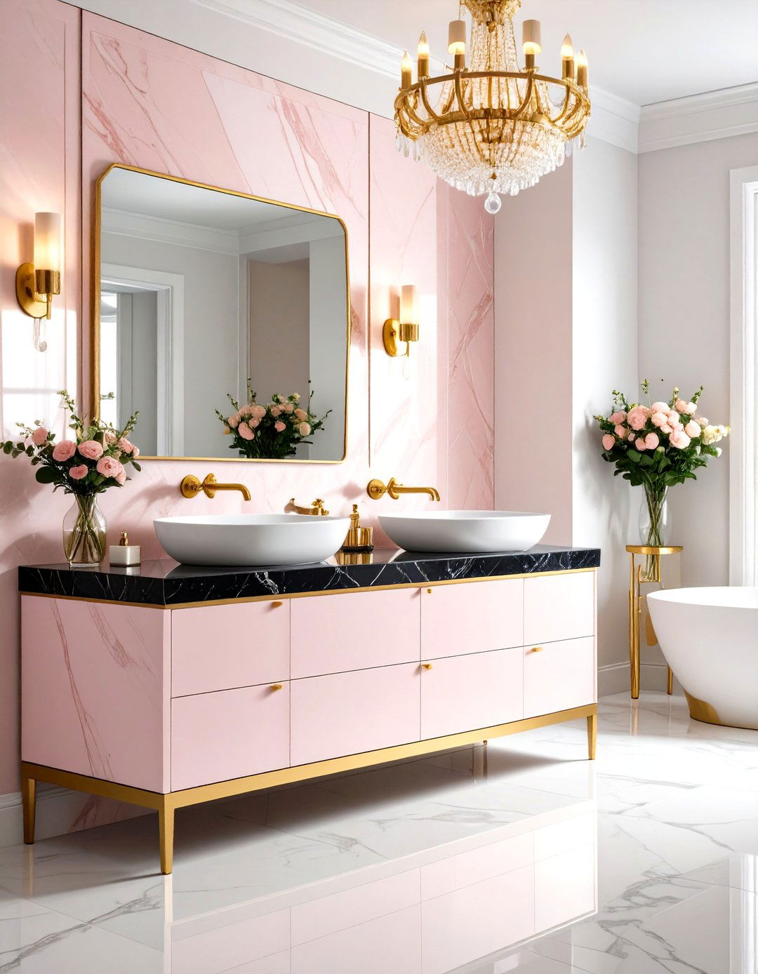 Pink and Black Contemporary Glam Bathroom - 20 Pink and Black Bathroom Ideas