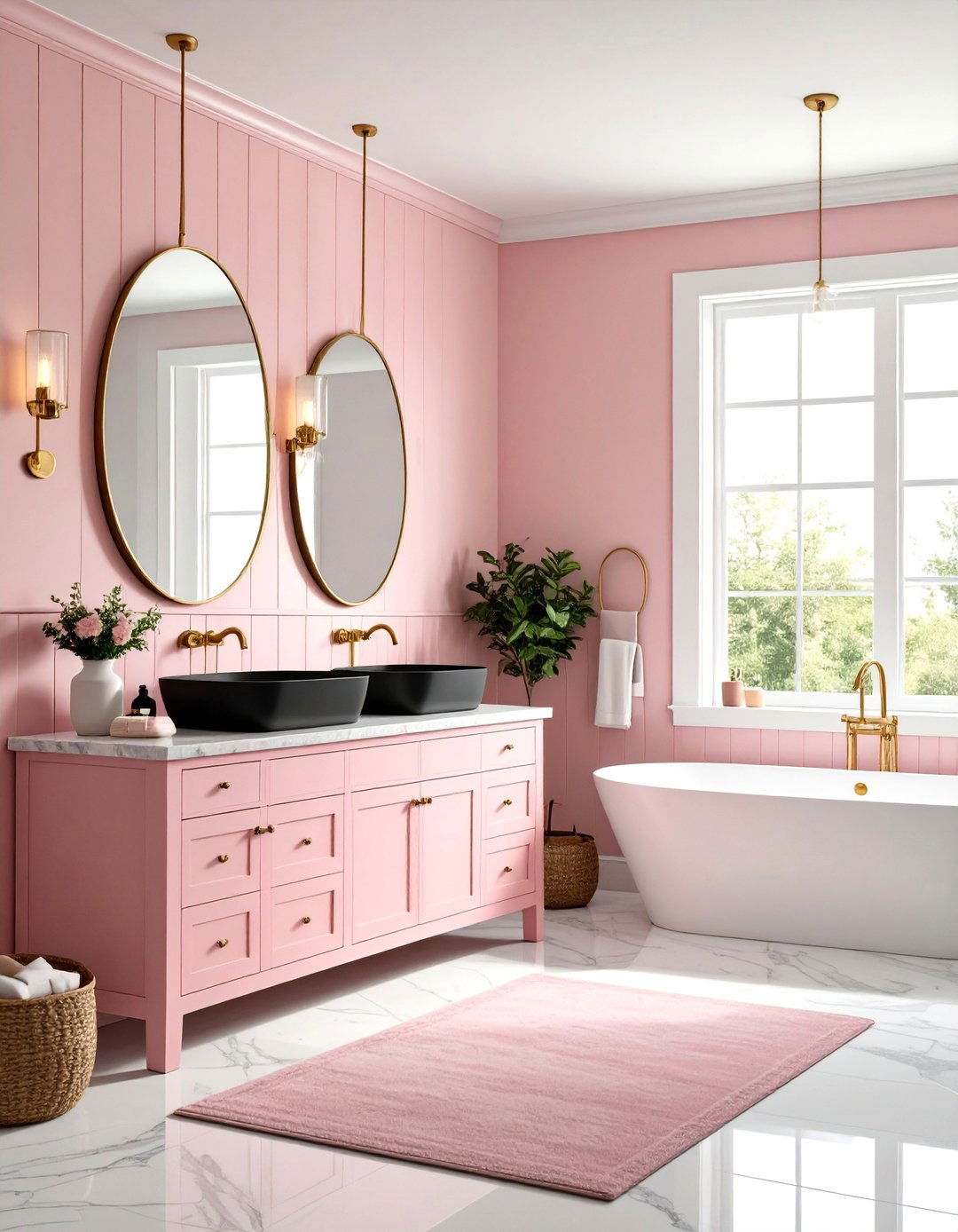 Pink and Black Farmhouse Bathroom - 20 Pink and Black Bathroom Ideas