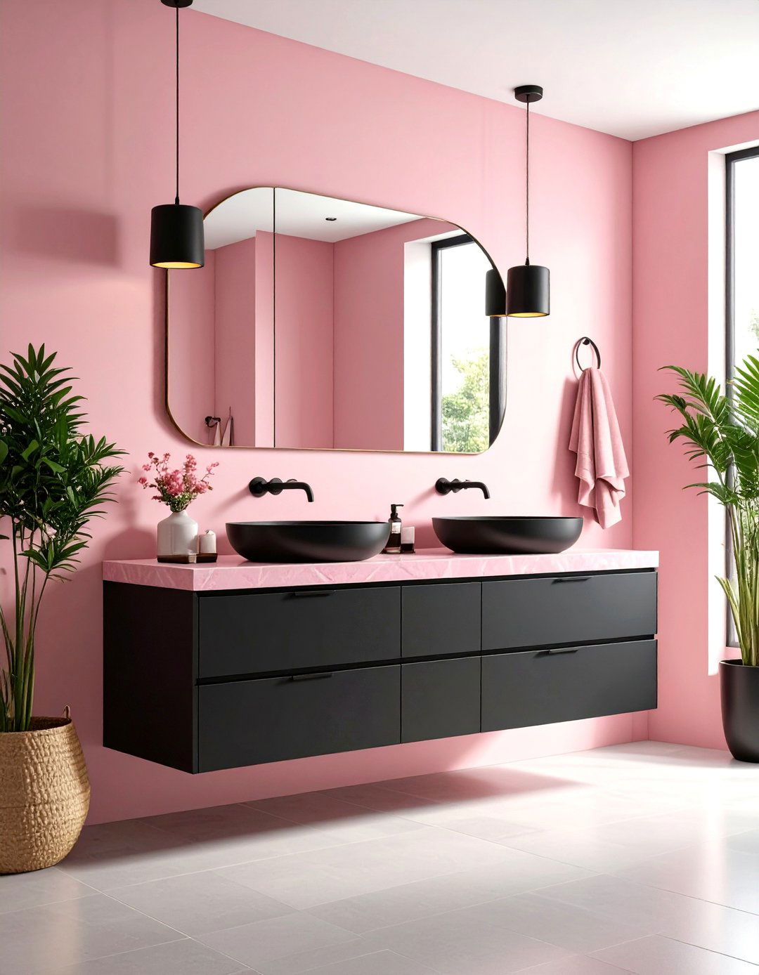 Pink and Black Modern Minimalist Bathroom - 20 Pink and Black Bathroom Ideas