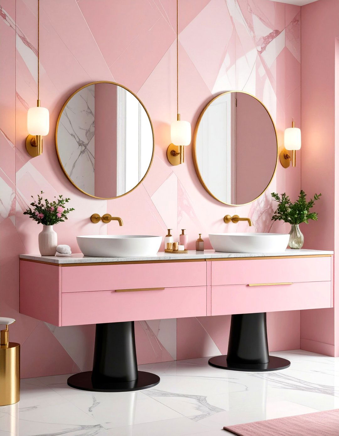 Pink and Black Powder Room Bathroom - 20 Pink and Black Bathroom Ideas