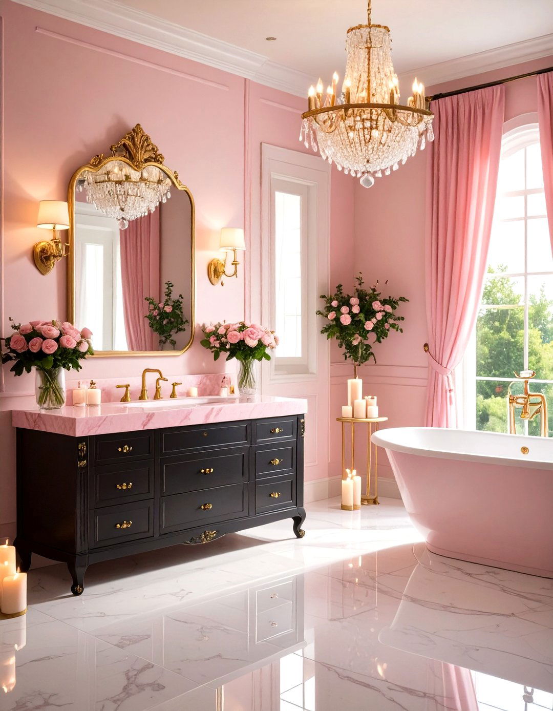 Pink and Black Romantic Bathroom - 20 Pink and Black Bathroom Ideas