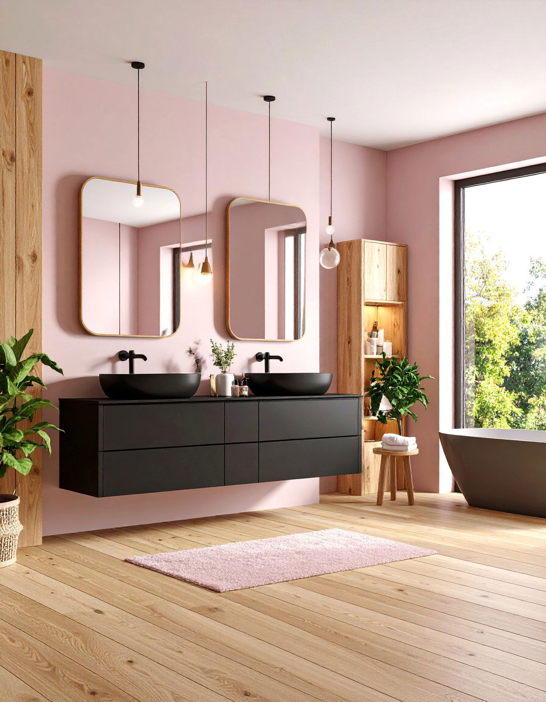 Pink and Black Scandinavian Bathroom - 20 Pink and Black Bathroom Ideas