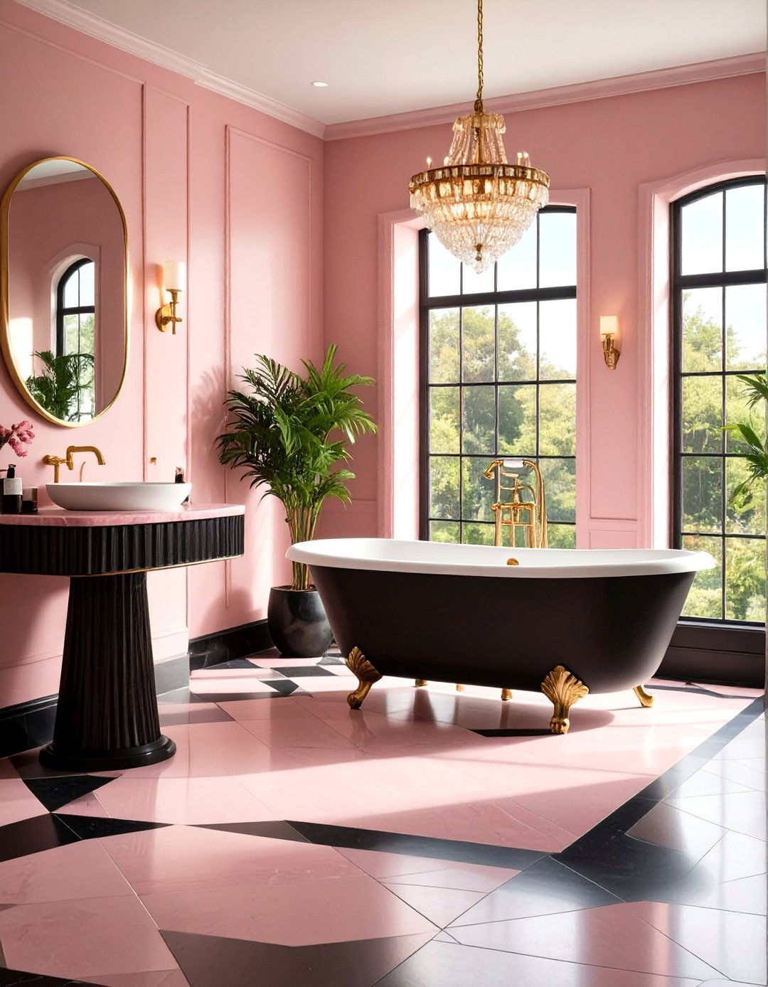 Pink and Black Vintage Art Deco Bathroom - 20 Pink and Black Bathroom Ideas