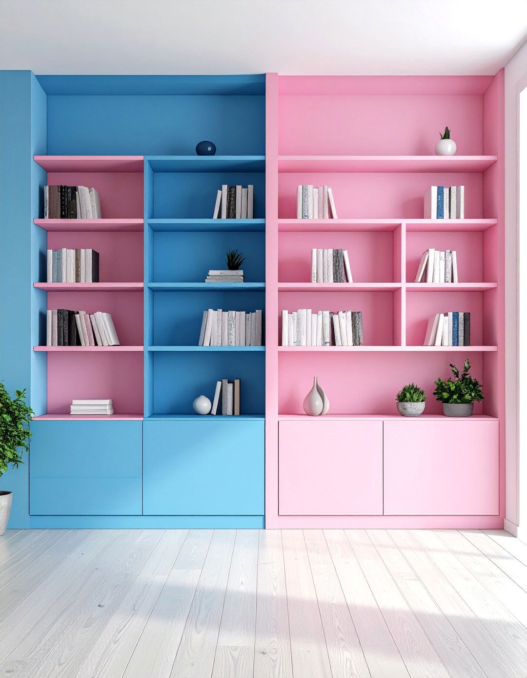 Pink and Blue Bookshelves - 20 Pink and Blue Living Room Ideas