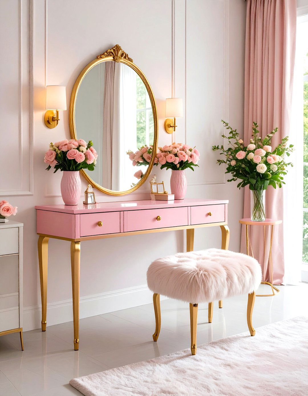 Pink and Gold Glam Vanity - 20 Vanity Room Ideas