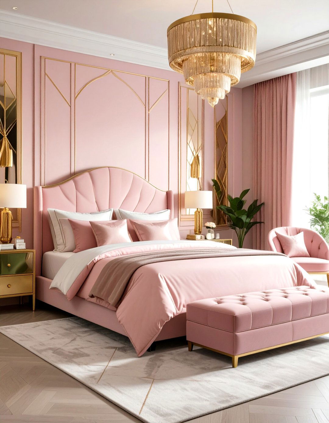 Pink and Green Bedroom with Art Deco Glamour - 20 Pink and Green Bedroom Ideas