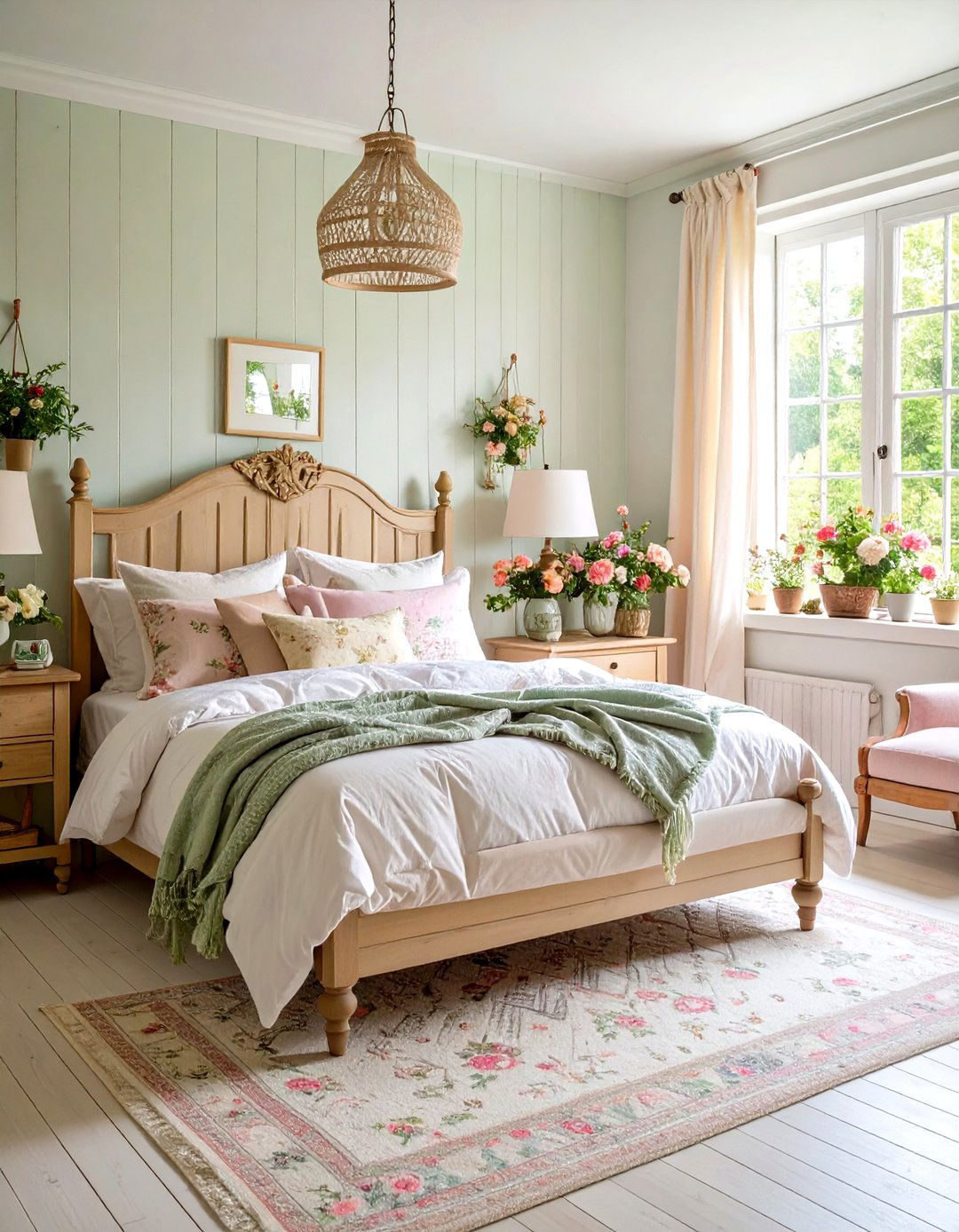 Pink and Green Bedroom with English Garden Cottage Style - 20 Pink and Green Bedroom Ideas