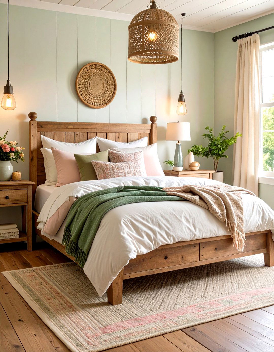 Pink and Green Bedroom with Farmhouse Rustic Charm - 20 Pink and Green Bedroom Ideas