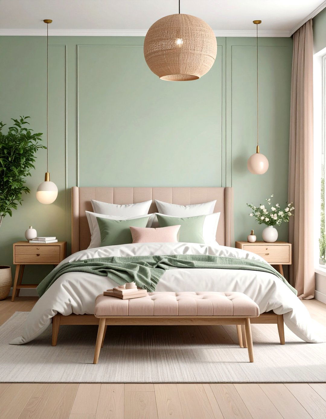 Pink and Green Bedroom with Sage and Blush Minimalist Style - 20 Pink and Green Bedroom Ideas