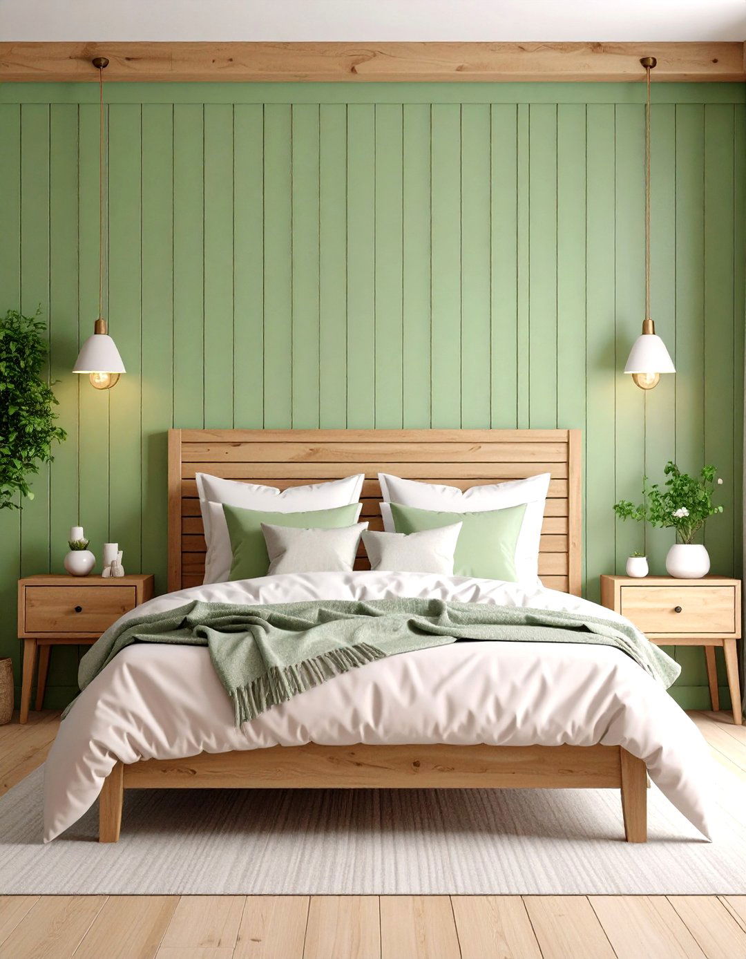 Pink and Green Bedroom with Shiplap Accent Wall - 20 Pink and Green Bedroom Ideas