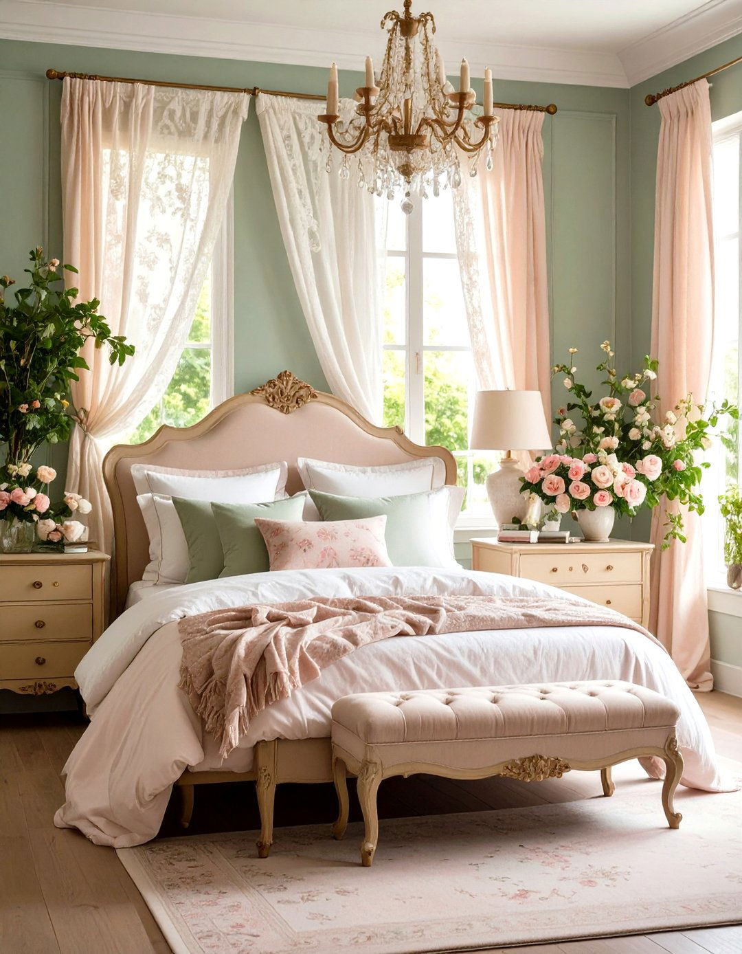 Pink and Green Bedroom with Vintage Floral Charm - 20 Pink and Green Bedroom Ideas
