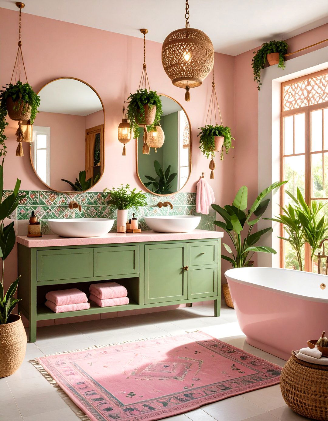 Pink and Green Bohemian Eclectic Bathroom Design - 20 Pink and Green Bathroom Design Ideas