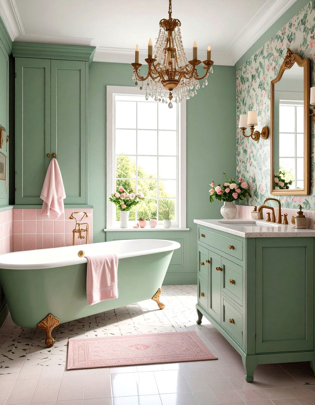 Pink and Green French Country Bathroom Design - 20 Pink and Green Bathroom Design Ideas