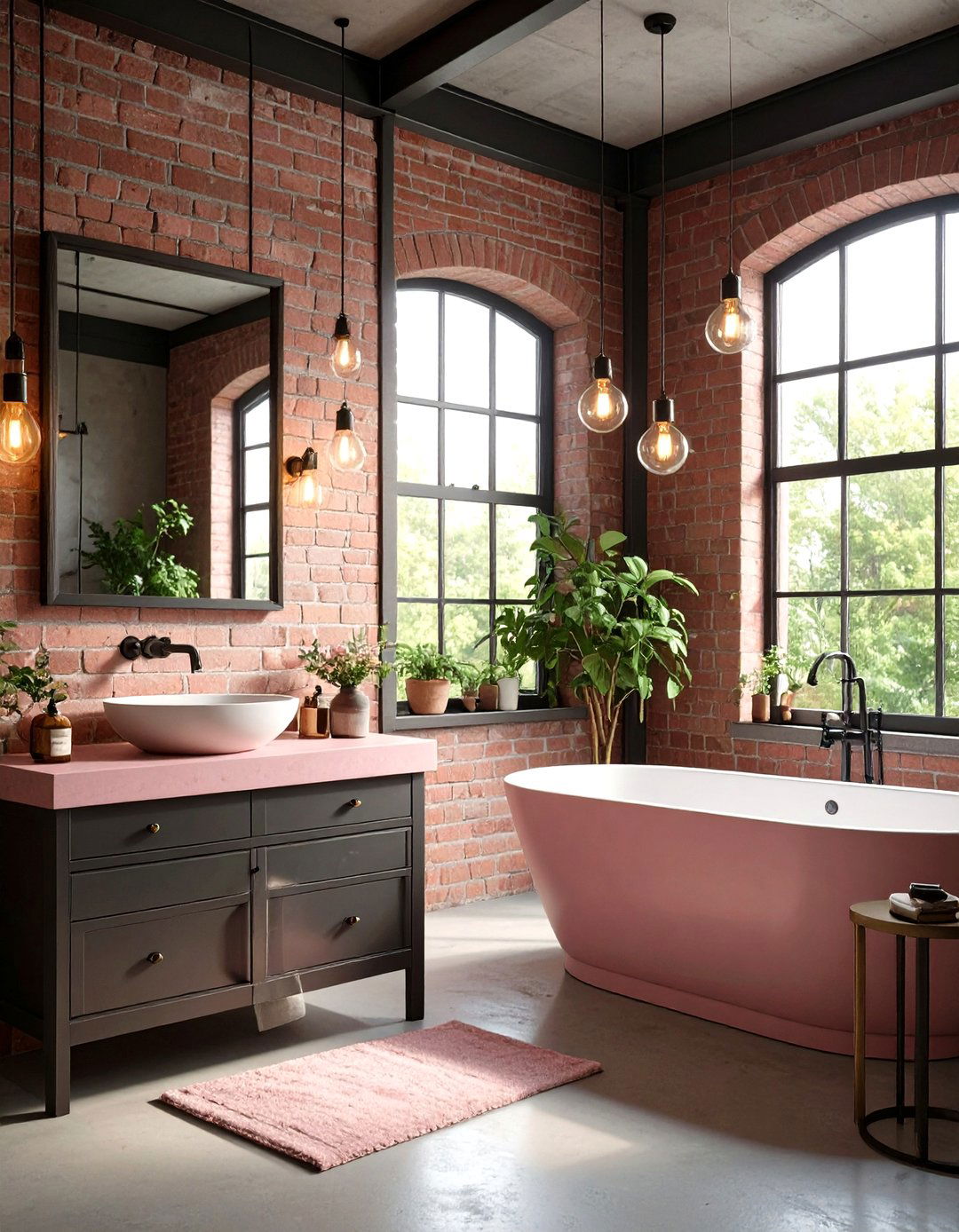 Pink and Green Industrial Chic Bathroom Design - 20 Pink and Green Bathroom Design Ideas