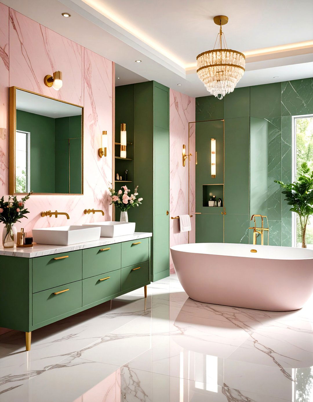 Pink and Green Marble Luxury Bathroom Design - 20 Pink and Green Bathroom Design Ideas