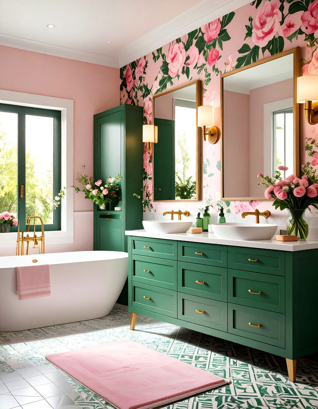 Pink and Green Maximalist Pattern Bathroom Design - 20 Pink and Green Bathroom Design Ideas