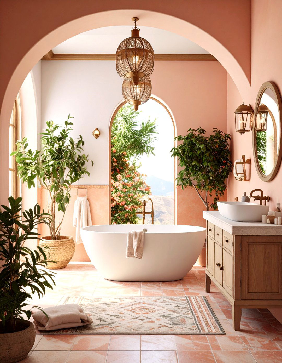 Pink and Green Mediterranean Villa Bathroom Design - 20 Pink and Green Bathroom Design Ideas