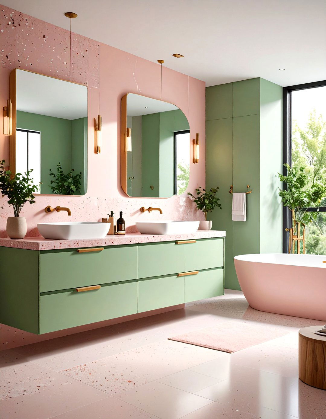 Pink and Green Modern Minimalist Bathroom Design - 20 Pink and Green Bathroom Design Ideas