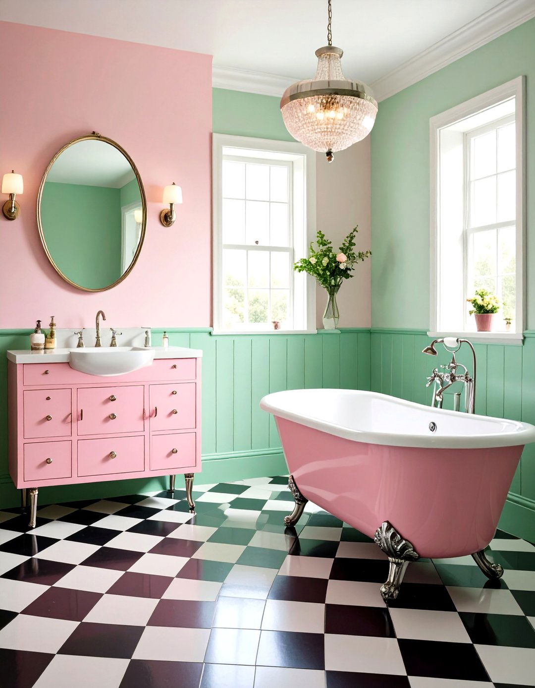 Pink and Green Retro s Bathroom Design - 20 Pink and Green Bathroom Design Ideas