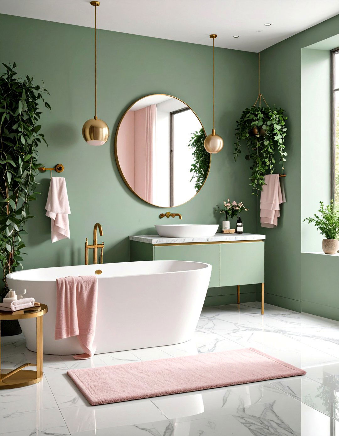 Pink and Green Sage Spa Sanctuary Bathroom Design - 20 Pink and Green Bathroom Design Ideas