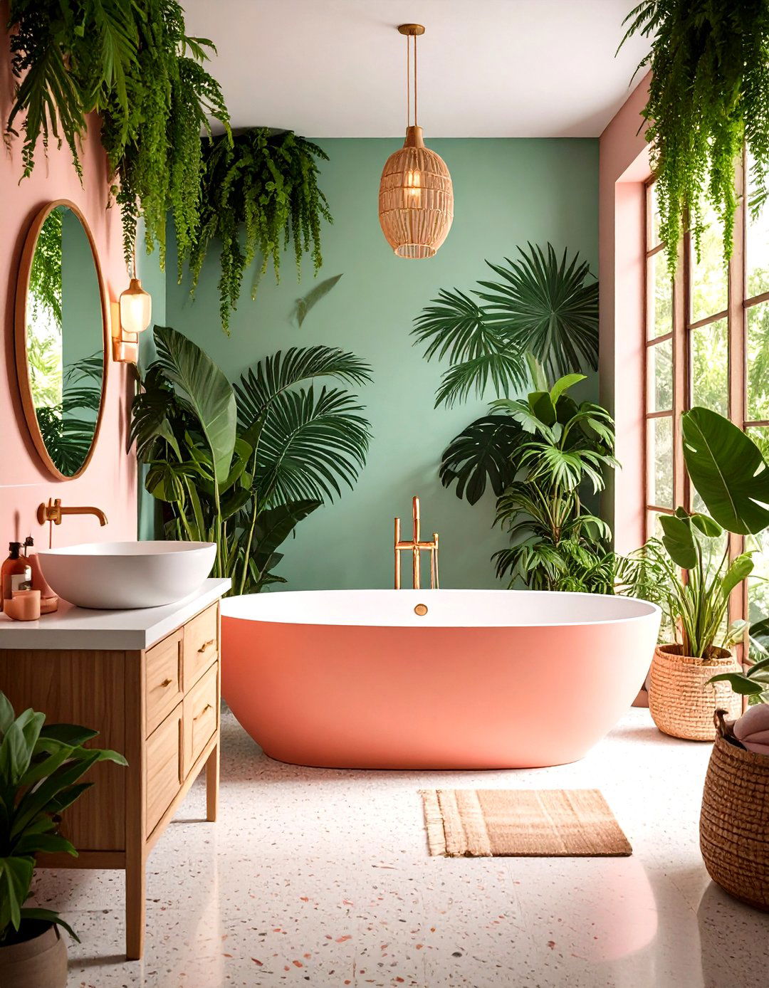 Pink and Green Tropical Paradise Bathroom Design - 20 Pink and Green Bathroom Design Ideas