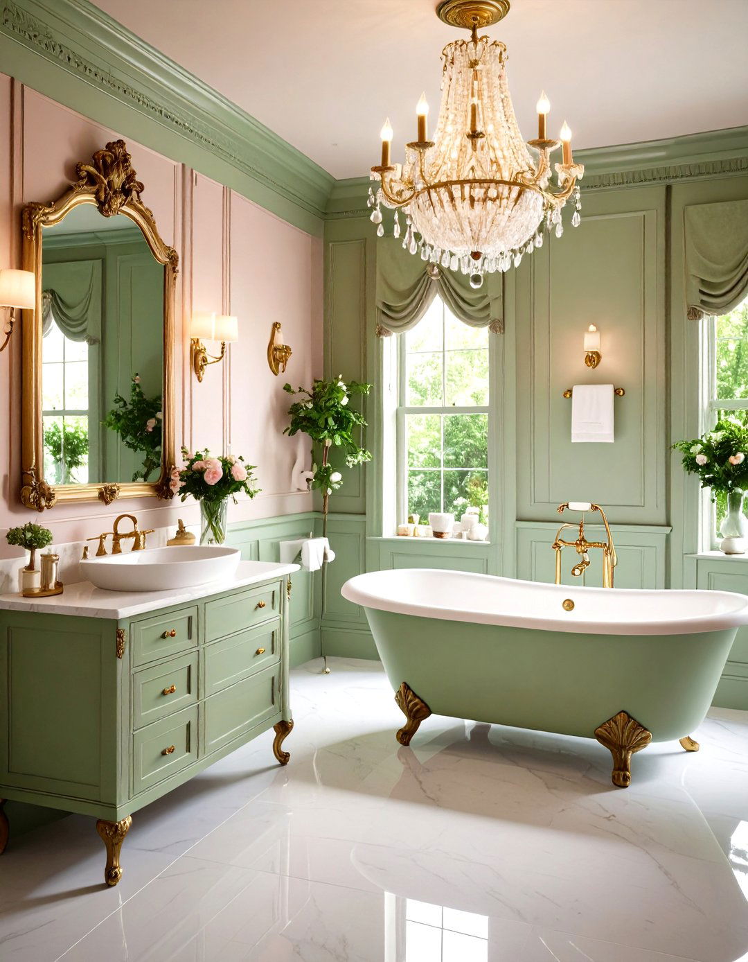 Pink and Green Victorian Romance Bathroom Design - 20 Pink and Green Bathroom Design Ideas