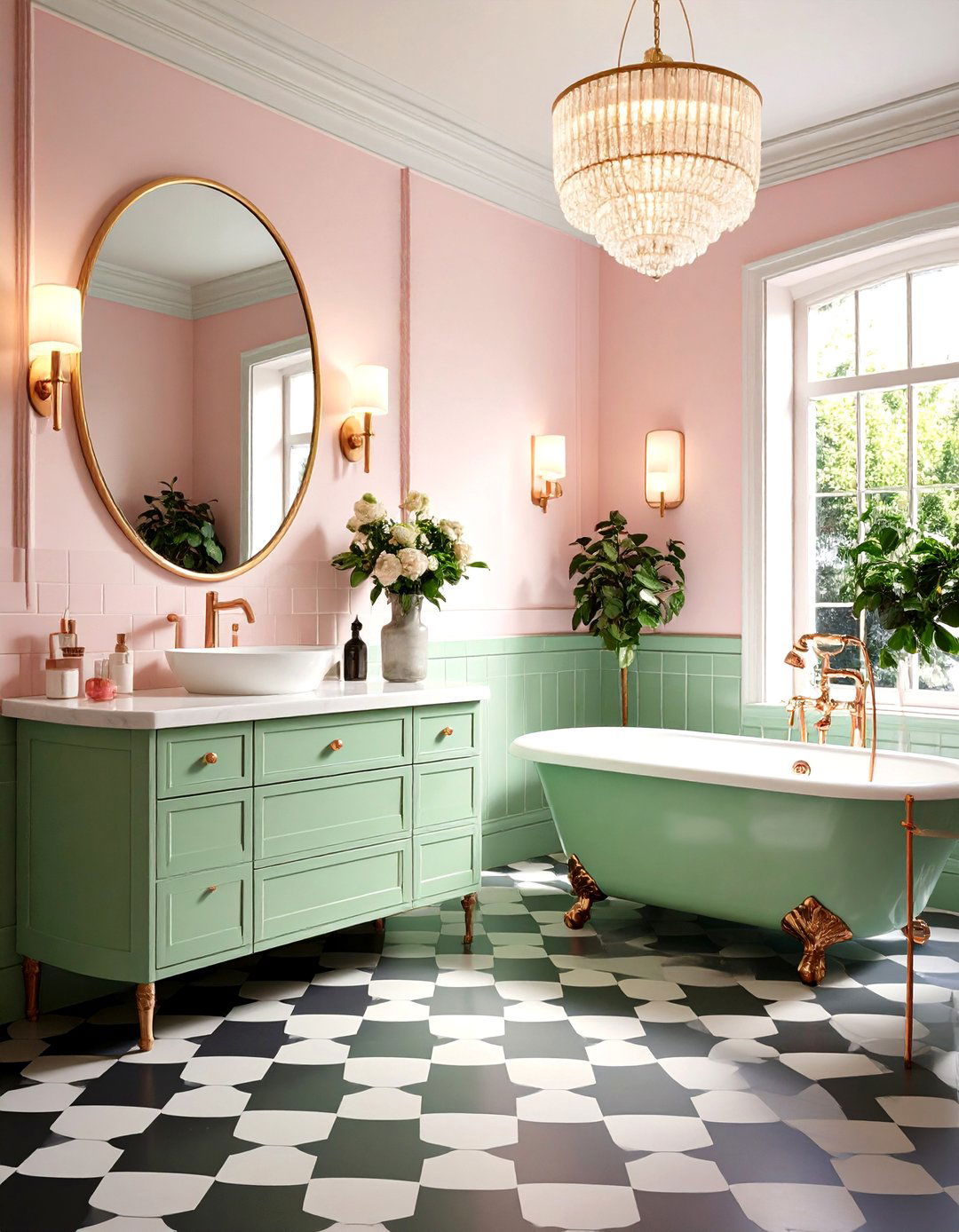 Pink and Green Vintage Art Deco Bathroom Design - 20 Pink and Green Bathroom Design Ideas