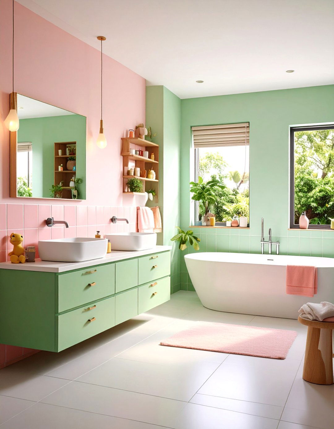 Pink and Green Whimsical Childrens Bathroom Design - 20 Pink and Green Bathroom Design Ideas