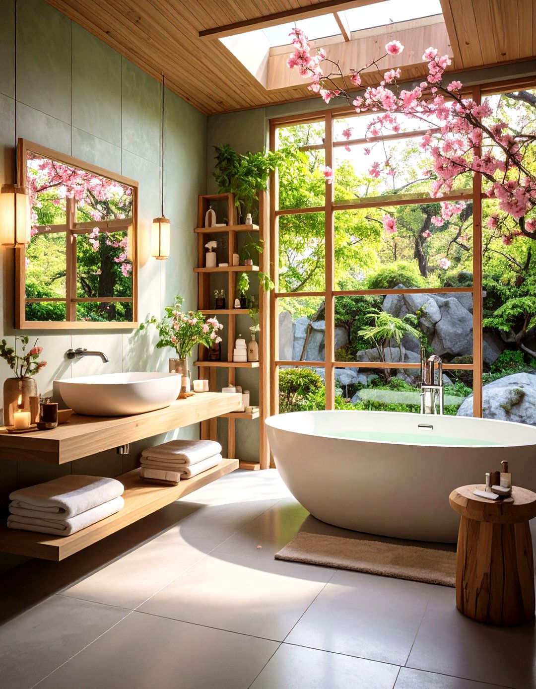 Pink and Green Zen Japanese Bathroom Design - 20 Pink and Green Bathroom Design Ideas