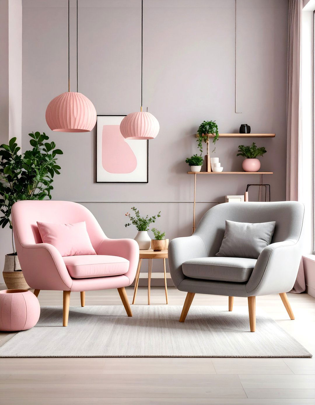 Pink and Grey Minimalist Living Room with Clean Lines - 20 Pink and Grey Living Room Ideas