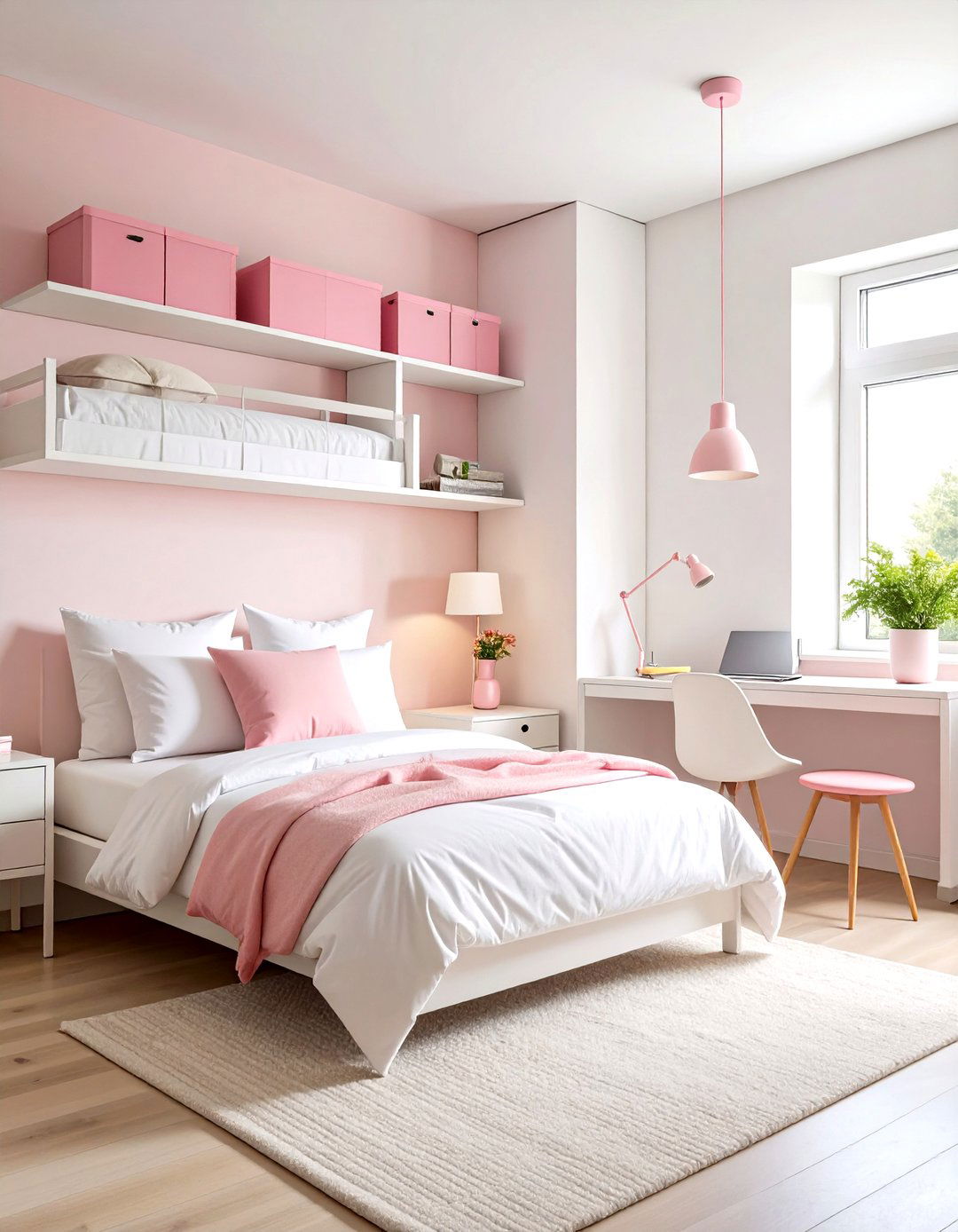 Pink and White Minimalist Dorm Room Haven - 20 Pink Dorm Room Ideas