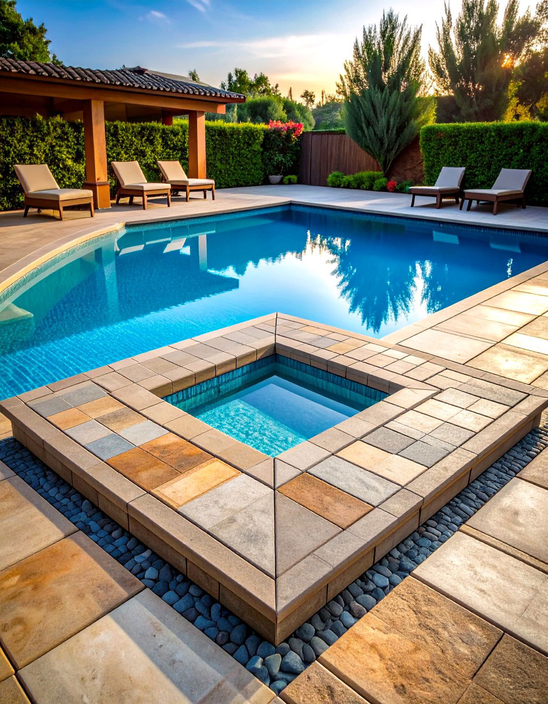 Pinwheel Pattern Concrete Pavers Around Pool - 20 Concrete Pavers Around Pool Ideas