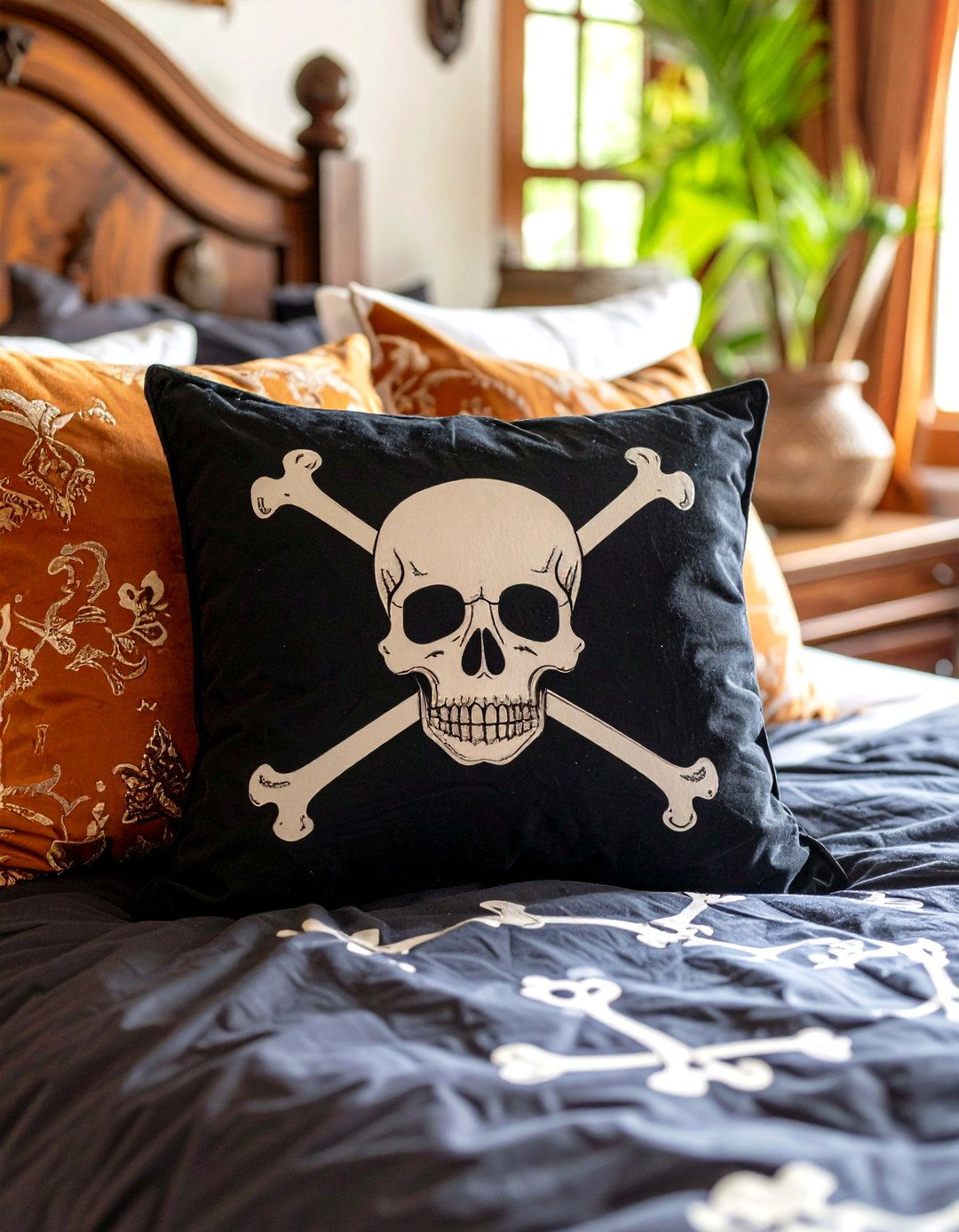 Pirate Skull Throw Pillows for Pirate Bedroom Seating - 20 Pirate-themed Bedroom Ideas