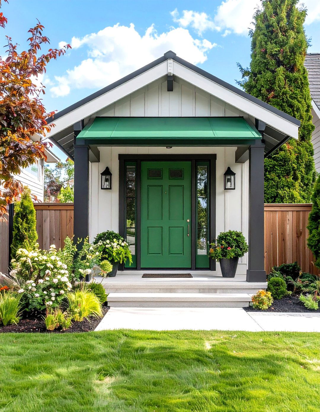 Pistachio Green Front Door with Dark Trim - 20 Green Front Door Ideas